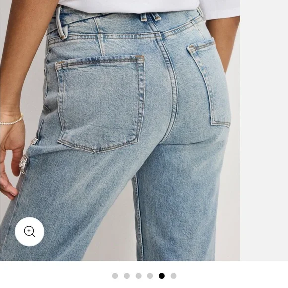 Good American Light Blue Straight Leg Jeans with Crystal Fringe Cutouts - Picture 2 of 7